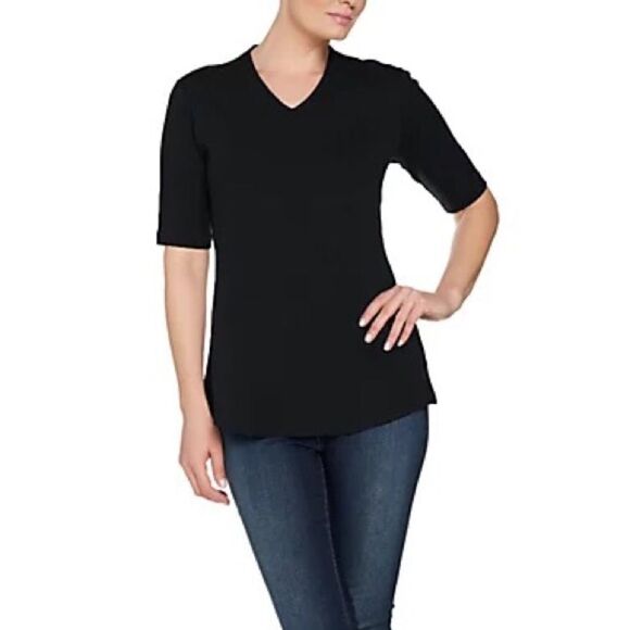 Isaac Mizrahi Essentials V-Neck Elbow Sleeve Tunic - Picture 1 of 3